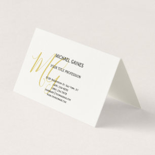 Unique Calligraphy Gold Colour Monogram Cream Business Card