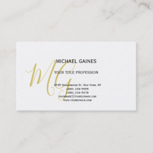 Unique Calligraphy Gold Colour Monogram White Business Card