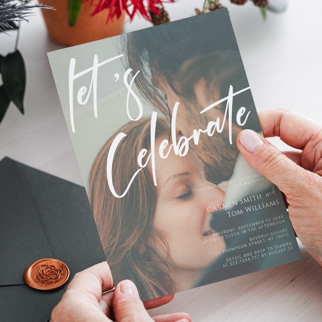 Unique Calligraphy: Let's Celebrate Photo Wedding Invitation (Unique Calligraphy_ Let's Celebrate Photo Wedding Invitation)