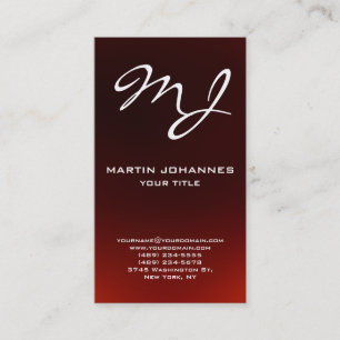 Unique Calligraphy Monogram Dark Red Business Card