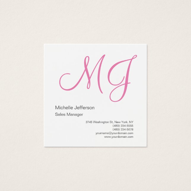 Unique Calligraphy Monogram White Pink Initials  (Front)