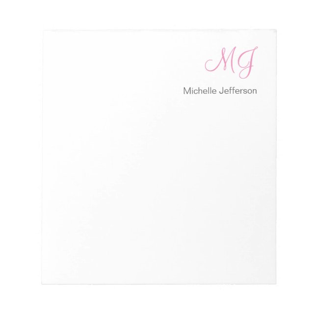 Unique Calligraphy Monogram White Pink Initials  Notepad (Front)