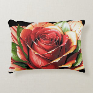 Unique Candy Cane Rose Design Flower Decorative Cushion