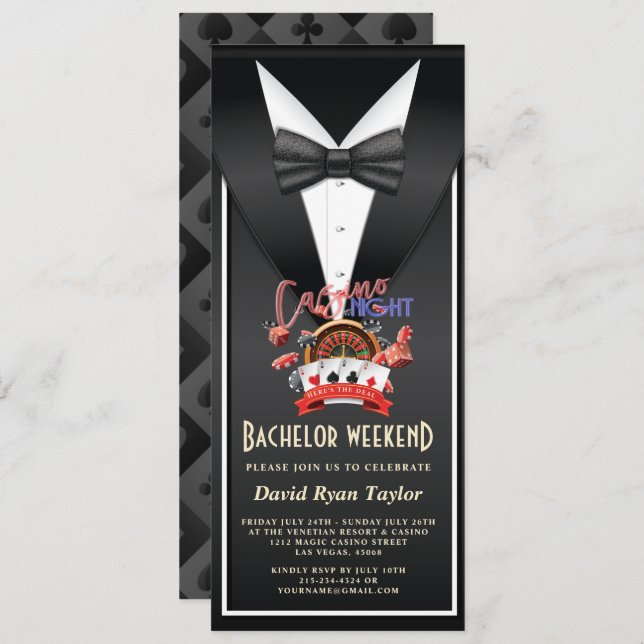 Unique Casino Night Tuxedo Bachelor Weekend Invitation (Front/Back)
