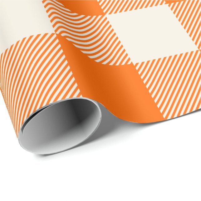 Unique & Chic Bold Orange & Cream Buffalo Plaid Wrapping Paper (Roll Corner)