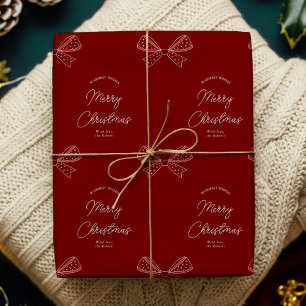Unique Chic Bows Family Name Merry Christmas Red Wrapping Paper