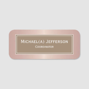 Unique Chic Brown & Luxury Rose Gold Metallic Pink Name Tag