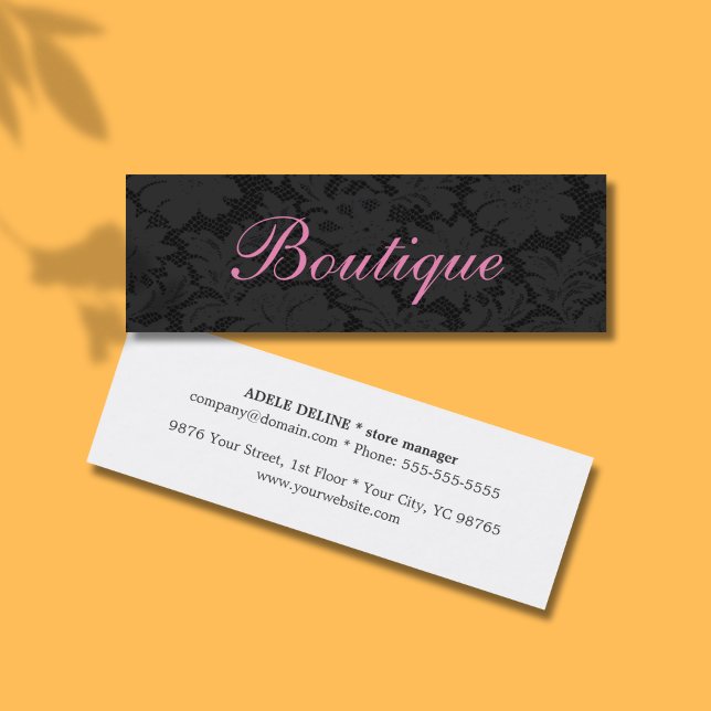 Unique Chic Dark Grey Lace Pink Boutique Mini Business Card (Creator Uploaded)
