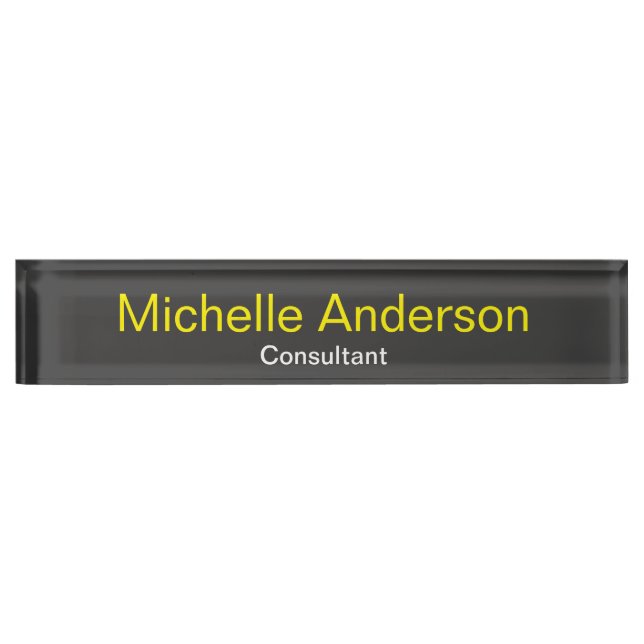 Unique Chic Grey Yellow Consultant Desk Nameplate (Front)