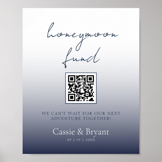 Unique Chic Navy Blue Honeymoon Fund Wedding Sign (Front)