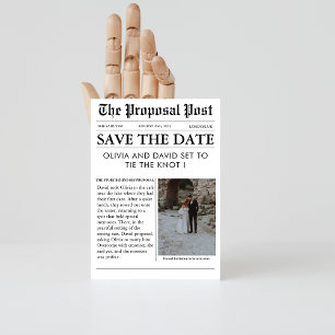 Unique chic newspaper photo wedding save the date  invitation