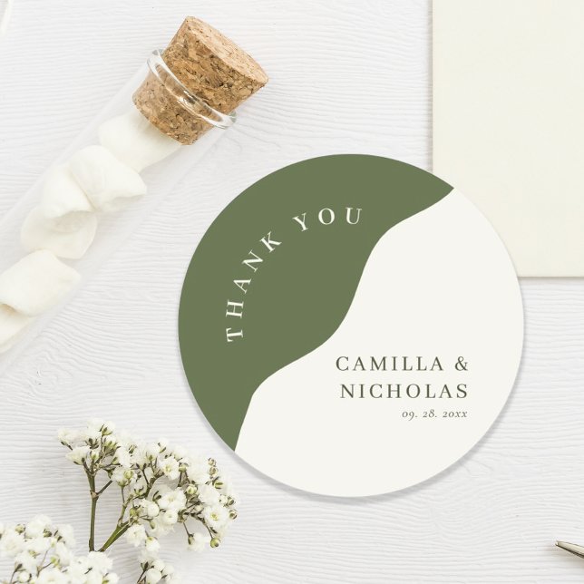 Unique Chic Wavy Olive Green Curve Wedding Classic Round Sticker (Creator Uploaded)