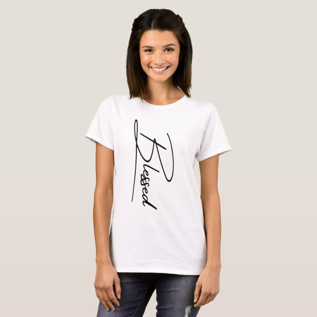 Unique Christian Faith 'Blessed' Vertical Design T-Shirt (Front Full)