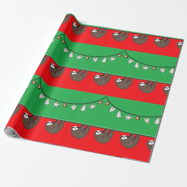 Unique Christmas Holiday Sloth Wrapping Paper (Unrolled)