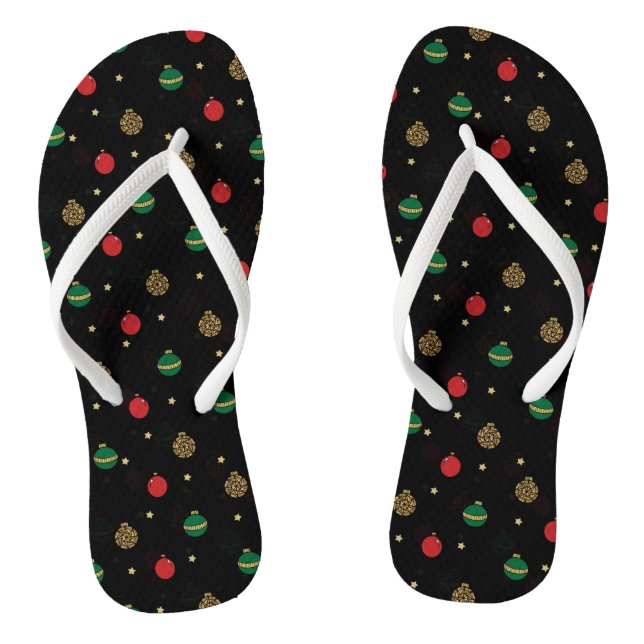 Unique Christmas Ornament Baubles Black Pattern Jandals (Footbed)