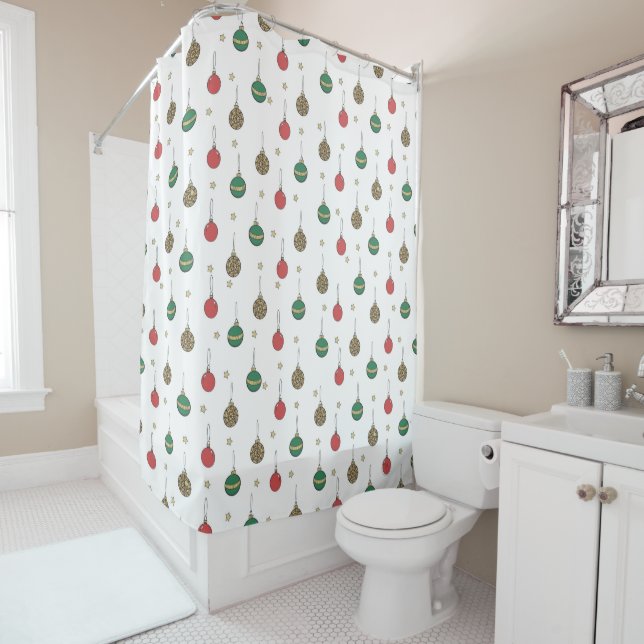 Unique Christmas Ornament Baubles Pattern Shower Curtain (In Situ)