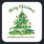 Unique Christmas Tree in Red Green on White Custom Square Sticker<br><div class="desc">Simple and artsy,  cute and sharp Christmas tree customisable holiday paper stickers. Customise the text to suit your needs.</div>