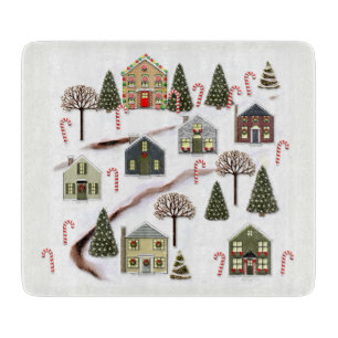 Unique Christmas Village art Cutting Board