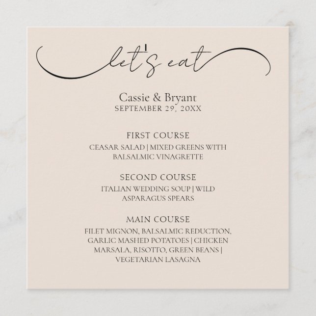 Unique Classic Modern Script Wedding Menu (Front)