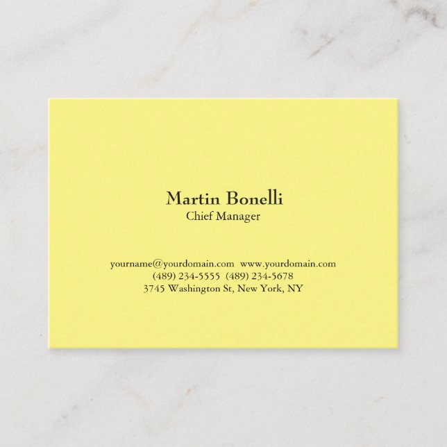 Unique Classical Simple Light Yellow Business Card (Front)