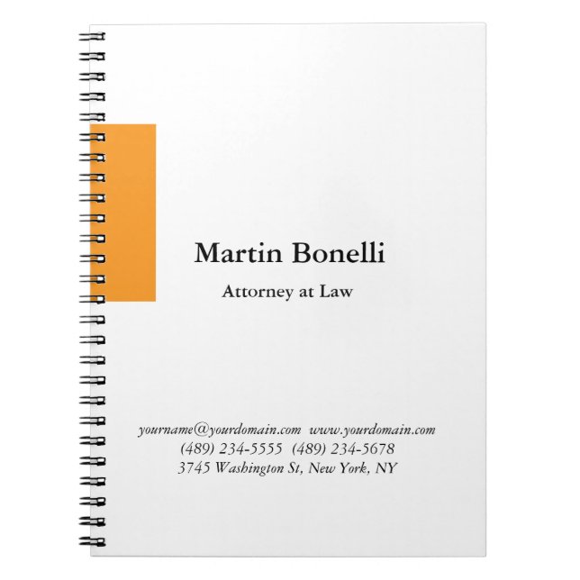 Unique Classical Simple Orange & White Notebook (Front)
