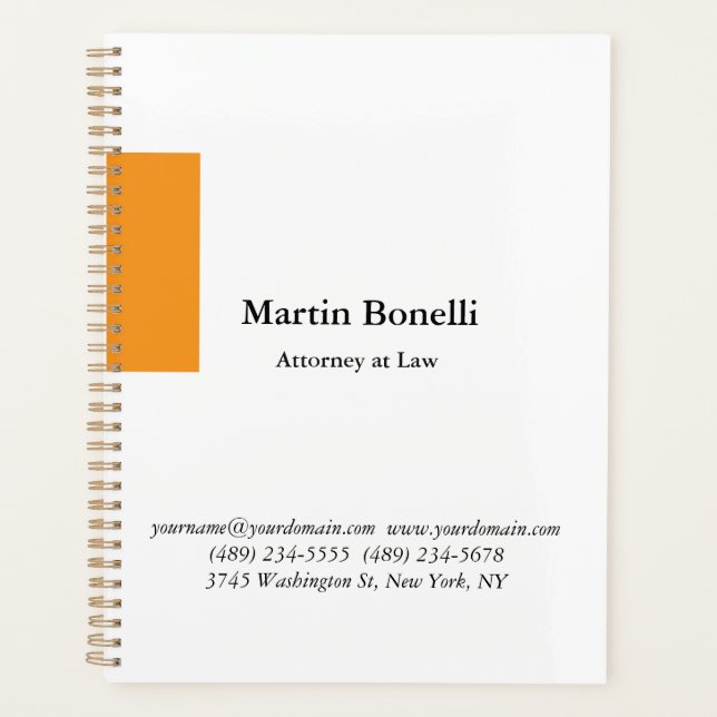 Unique Classical Simple Orange & White Planner (Front)