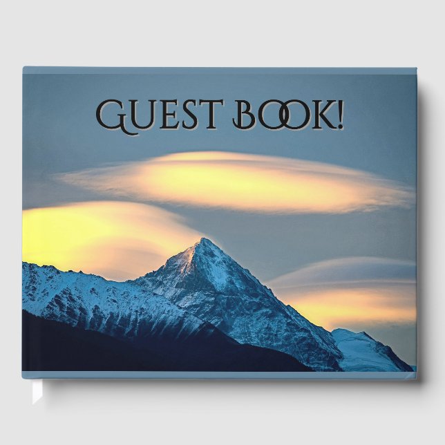 Unique Clouds Over Snow Covered Mountains Guest Book (Front)