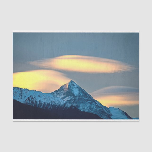 Unique Clouds Over Snow Covered Mountains Tissue Paper (Front)