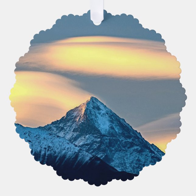 Unique Clouds Over Snow Covered Mountains Tree Decoration Card (Front)