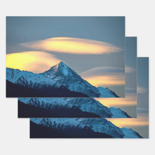 Unique Clouds Over Snow Covered Mountains Wrapping Paper Sheet