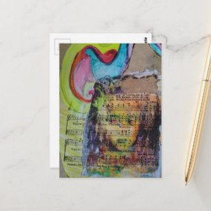 Unique colorful person mixed media Collage Postcard