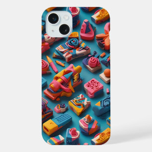 Unique & Colorful Shaped Erasers Pattern Design iPhone 15 Plus Case
