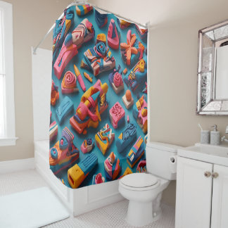 Unique & Colorful Shaped Erasers Pattern Design Shower Curtain