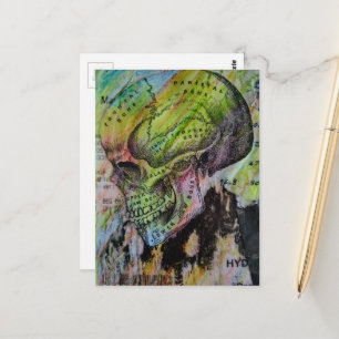 Unique colorful skull bones mixed media postcard
