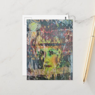 Unique colorful vintage face mixed media postcard