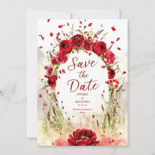 Unique Colourful Crimson Red Roses Wedding Save The Date