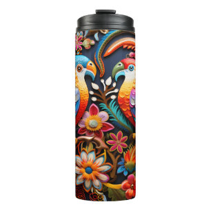 Unique Colourful & Exotic 3D Birds and Flowers Thermal Tumbler