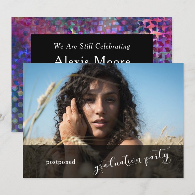 Unique Colourful Graduation Party Postponed Card (Front/Back)