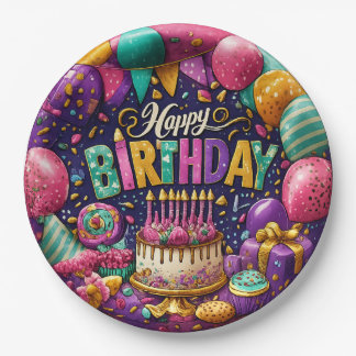Unique Colourful Happy Birthday Paper Plates
