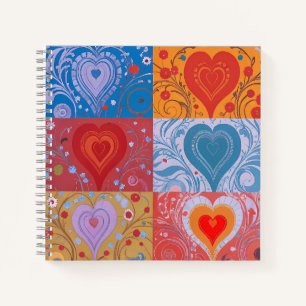 Unique Colourful Heart Love Patchwork Pattern Notebook