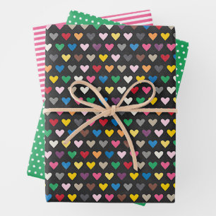 Unique Colourful Hearts Stripes Polka Dots Pattern Wrapping Paper Sheet