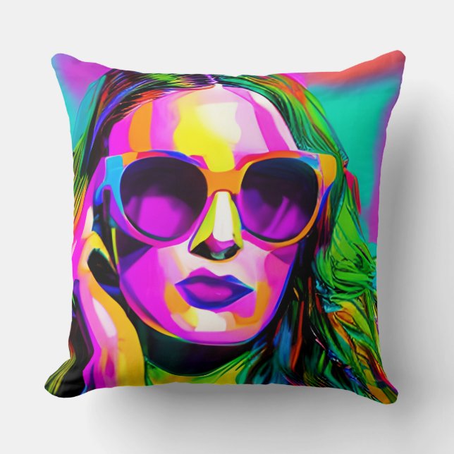 Unique Colourful Ladies in Sunglasses Art Cushion (Front)