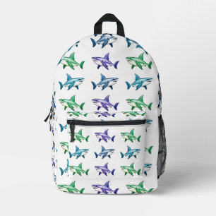 Unique Colourful Sharks Pattern Printed Backpack
