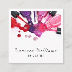 Unique Colourful Splash Nail Polish Artist Square Business Card
