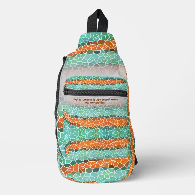 Unique Colourful Triangle Pattern & Quotes Sling Bag (Front)