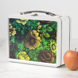 Unique Colours Vintage Floral Print Metal Lunch Box