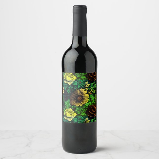 Unique Colours Vintage Floral Print Wine Label (Front)