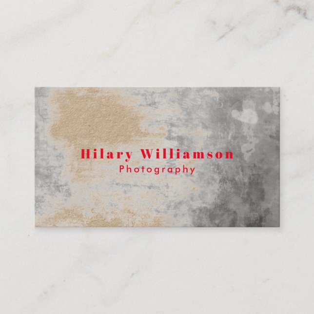 Unique Cool Grunge Kraft Grey Red Photography Business Card (Front)