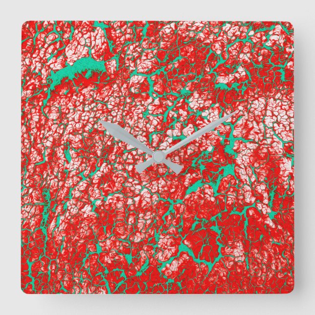 Unique Cool Pink Red Green Abstract Pattern Square Wall Clock (Front)