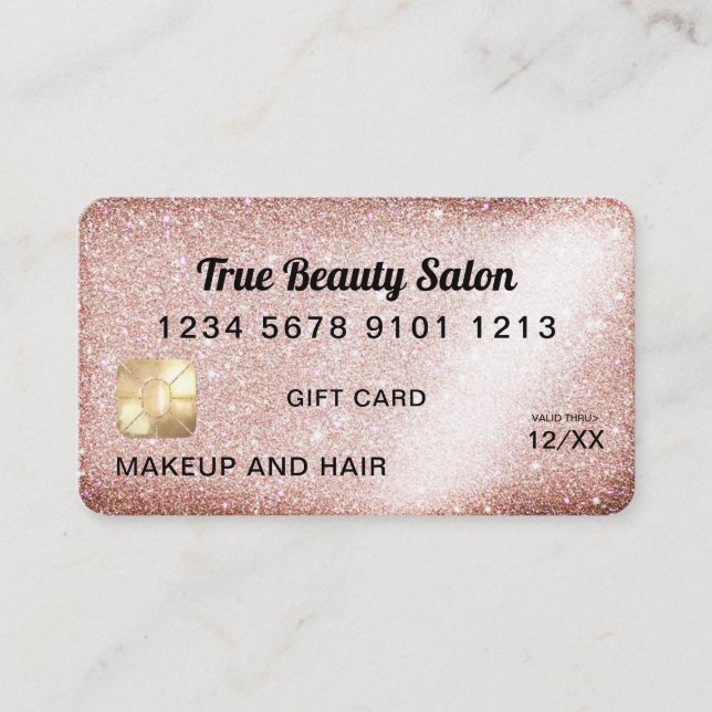 Unique Copper Glitter Credit Card Gift Certificate (Front)
